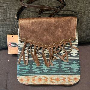 Justin Boots Aztec Pattern Crossbody Bag with Fringe